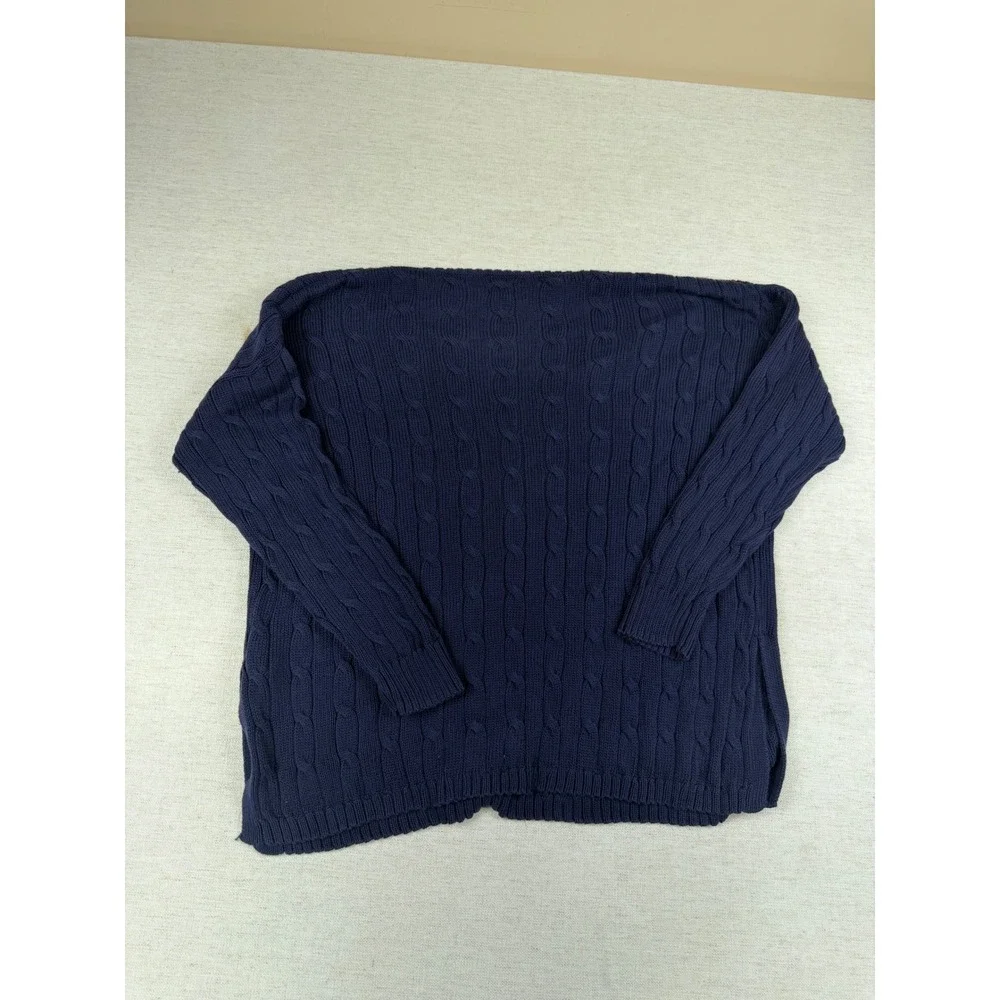 Polo Ralph Lauren Mens XL Navy Blue Pima Cotton Cable Knit V-Neck Sweater